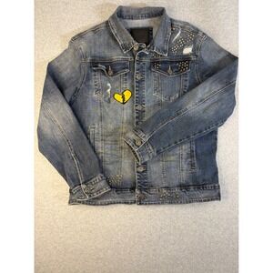 Kloud 9 Mens Distressed Studded Denim Jacket Blue XL Broken‎ Heart Patch Trucker